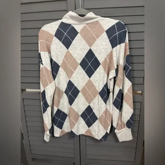 Maurices Women's Mock Neck Sweater - Cream, Brown, and Charcoal Size M - Picture 2 of 4